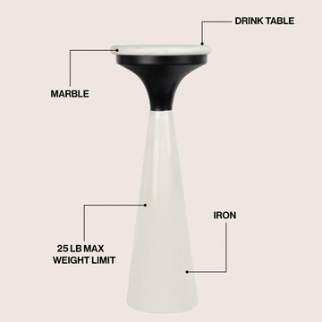 Oliver 22.25" Mid-Century Glam Retro Metal Drink Table with Marble Top